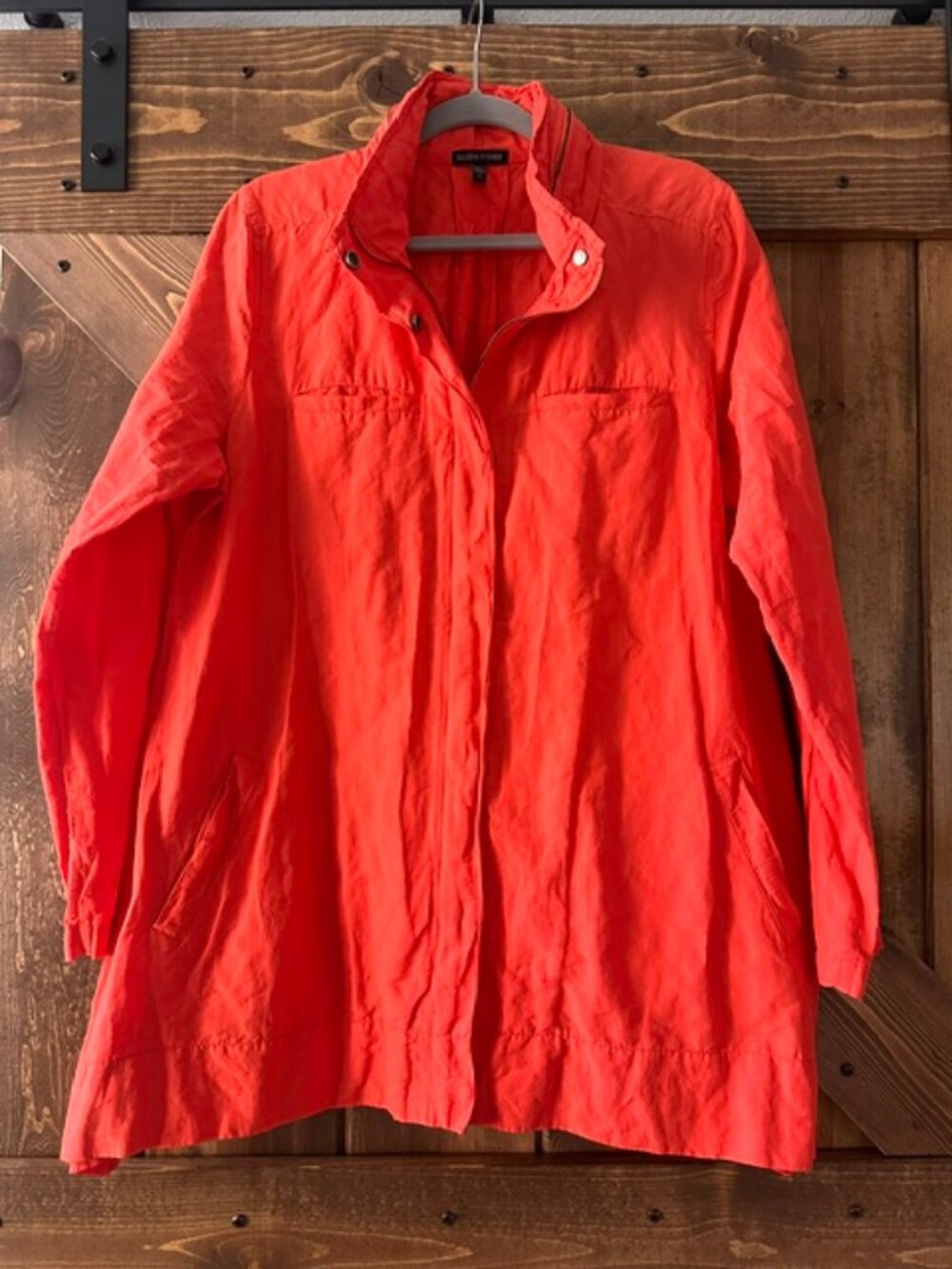 Eileen Fisher | Stand Collar Stowaway Hood Rumpled Style Jacket Womens L